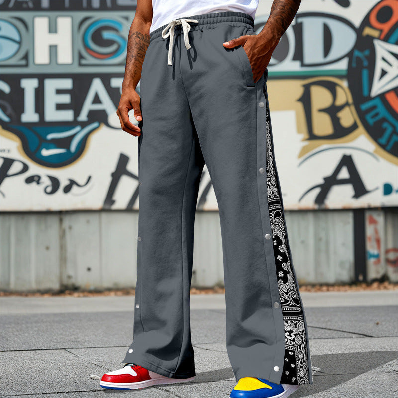 Herren Weite Snap-Trackhose mit Tunnelzug, seitlicher Bandana-Blende und Druckknopfleiste Shop Nory