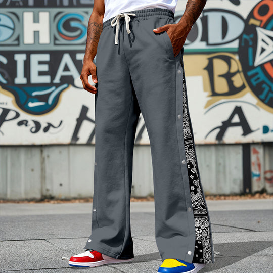 Herren Weite Snap-Trackhose mit Tunnelzug, seitlicher Bandana-Blende und Druckknopfleiste Shop Nory