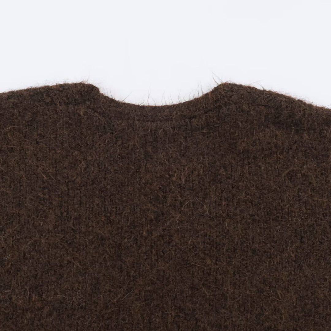 Damen Oversize Strickmantel mit V‑Ausschnitt, kuscheliger Bouclé‑Optik und aufgesetzten Taschen Shop Nory