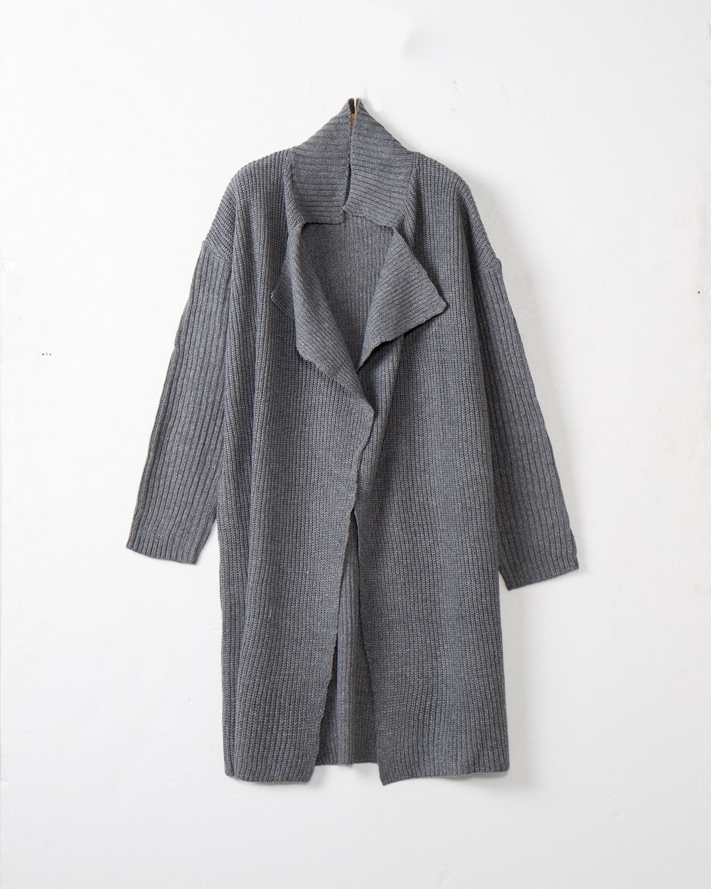 Damen langer offener Rippstrick-Cardigan mit weitem Schalkragen Shop Nory