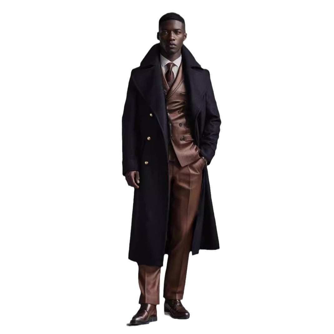 Herren Eleganter Doppelreihiger Wollmantel mit weitem Revers Shop Nory