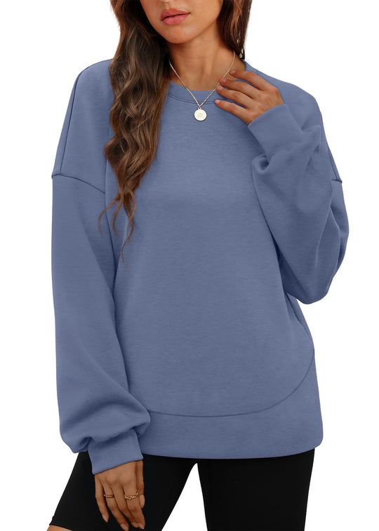 Damen nan lässiges Oversize Rundhals-Sweatshirt mit überschnittener Schulter gerundetem Saum und weichem Innenfutter Shop Nory