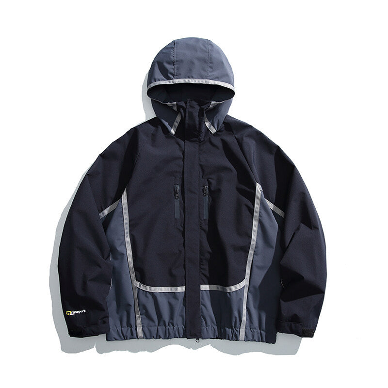 Unisex Wasserabweisende technische Kapuzenjacke mit Reflektorpaspeln und elastischem Saum Shop Nory