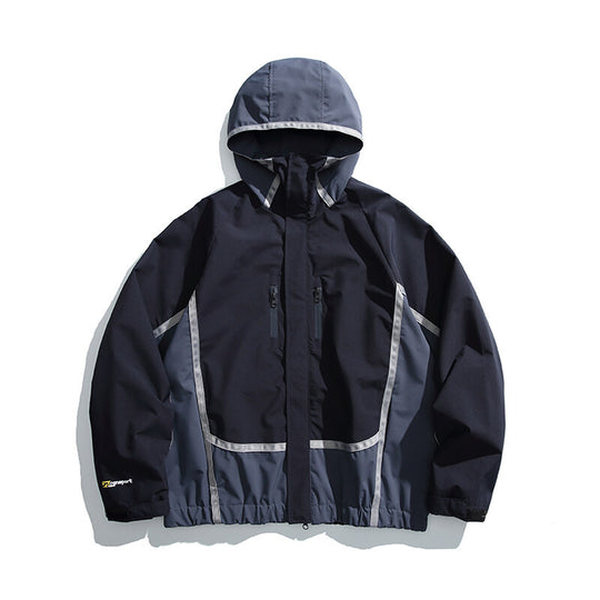 Unisex Wasserabweisende technische Kapuzenjacke mit Reflektorpaspeln und elastischem Saum Shop Nory