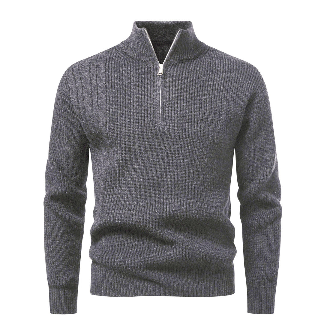 Herren Feinstrick-Halbzip-Pullover mit Stehkragen, Rippstruktur und Schulter-Zopfdetail Shop Nory