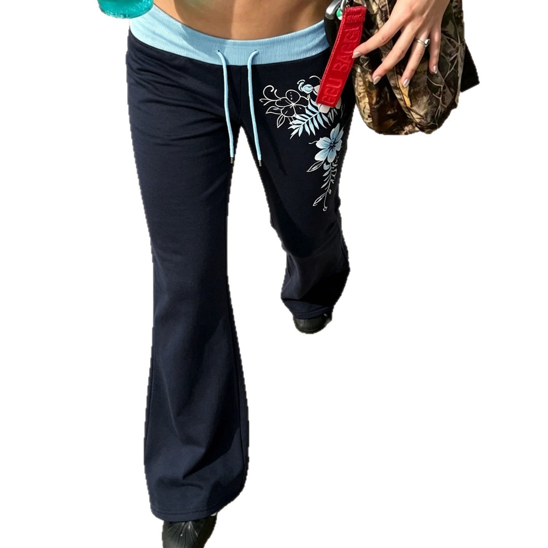 Damen nan ausgestellte Loungehose mit hohem Stretchbund, Kordelzug und floralem Druck Shop Nory