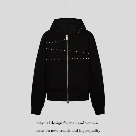 Damen Kapuzen-Sweatjacke mit Nietenbesatz, durchgehendem Reißverschluss und Kängurutaschen Shop Nory