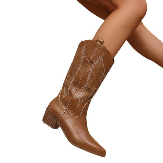 Damen Western-Stiefel mit spitzer Zehenpartie und mittelhohem Blockabsatz Shop Nory