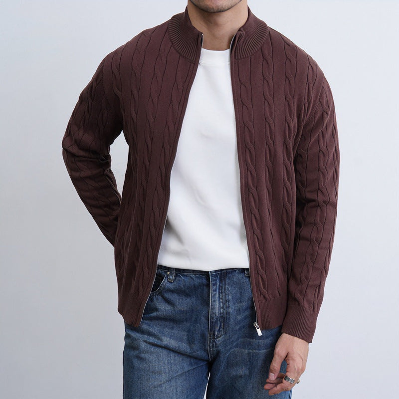 Herren Feiner Zopfmuster-Halbzip-Cardigan mit Rippkragen und silbernem Reißverschluss Shop Nory