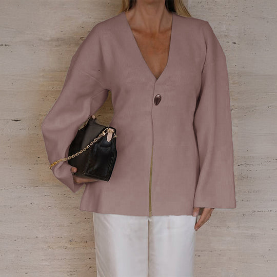Damen nan taillierter Feinstrick-Cardigan mit V-Ausschnitt, Zierknopf und frontaler Schlitz Shop Nory