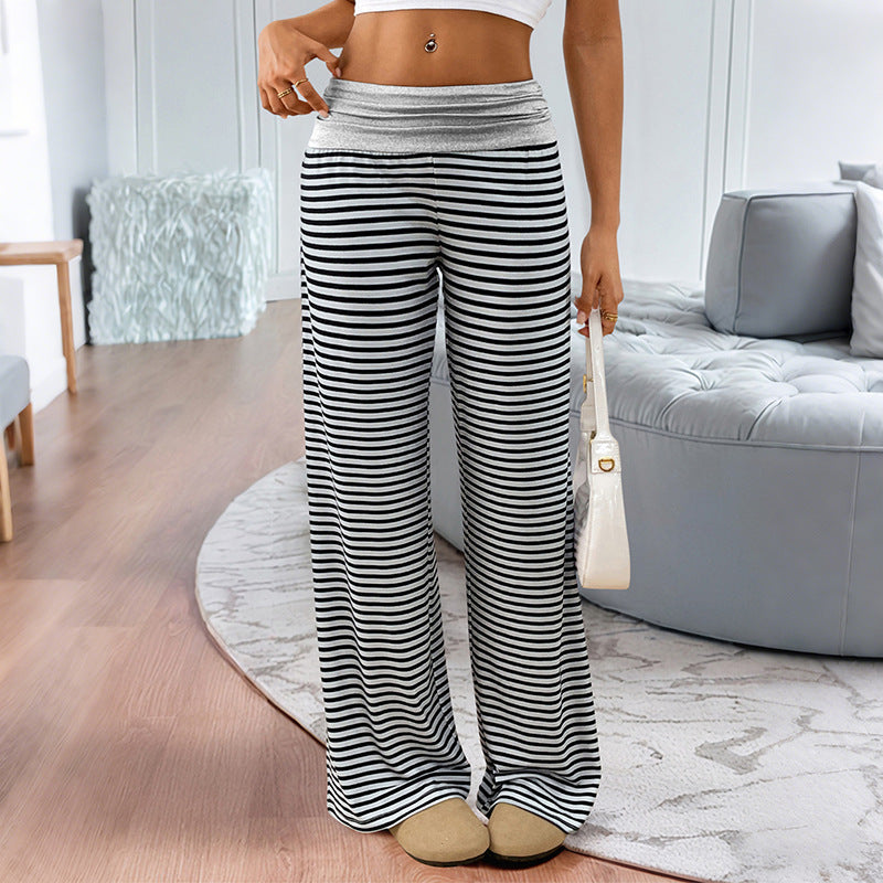 Damen Gestreifte Lounge‑Hose mit weitem Bein und elastischem Bund Shop Nory