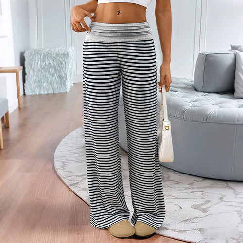 Damen Gestreifte Lounge‑Hose mit weitem Bein und elastischem Bund Shop Nory