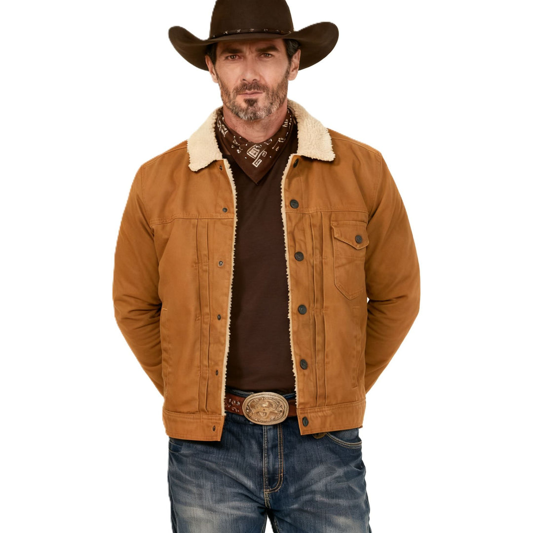 Herren Sherpa-gefütterte Truckerjacke mit Kunstfellkragen Shop Nory