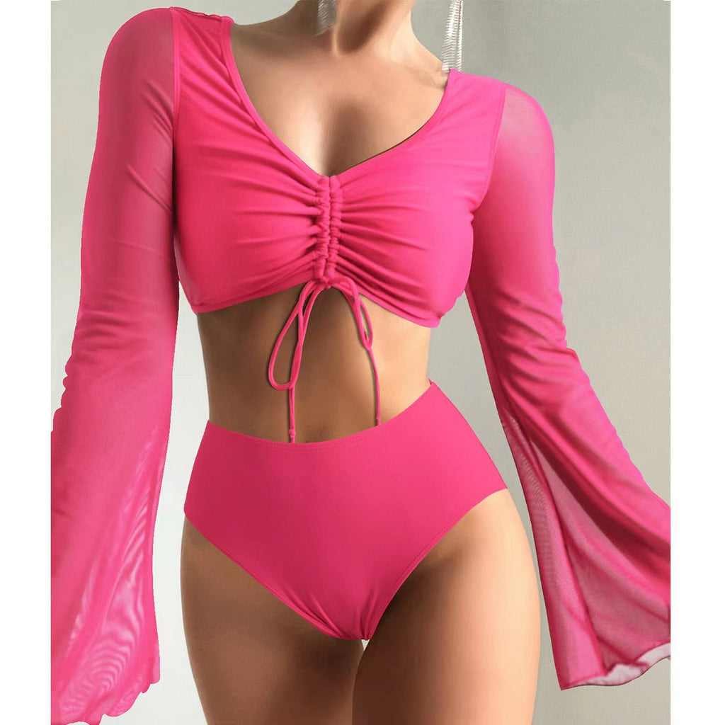 Damen Hochgeschnittener Bikini mit transparenter Blusenoberteil Shopnory