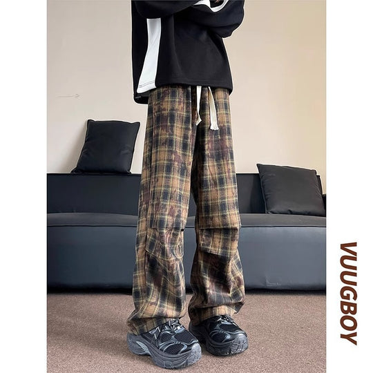 Herren weite karierte Flanellhose mit Kordelzug im Baggy-Schnitt Shop Nory