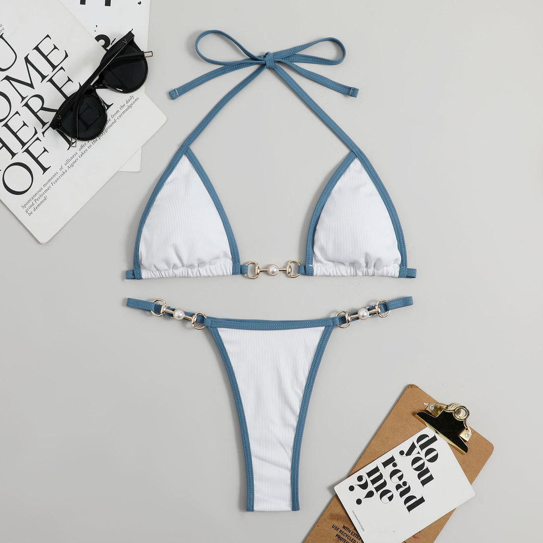 Damen Triangel-Bikini mit modischem Rippdesign und dekorativen Elementen