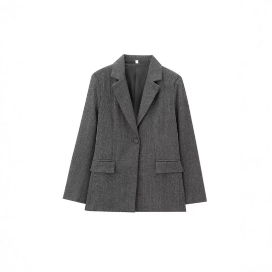Damen Einreihiger Blazer mit Fischgrätmuster, Reverskragen und Pattentaschen Shop Nory