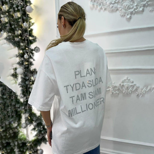 Damen oversized Statement-T-Shirt mit Strassschrift auf dem Rücken Shop Nory