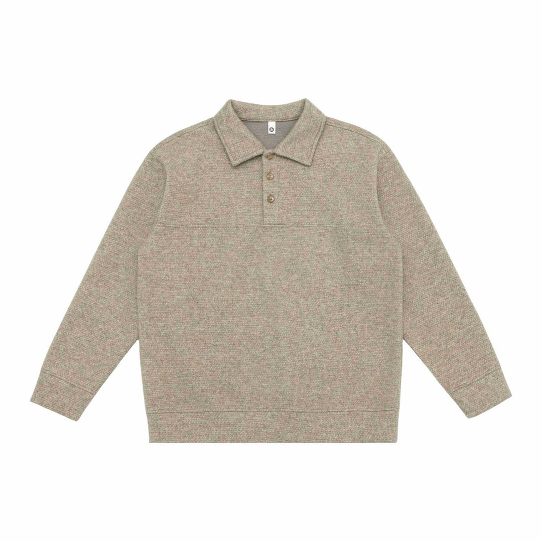 Unisex Feinstruktur-Polokragenpullover mit halber Knopfleiste und geripptem Saum Shop Nory