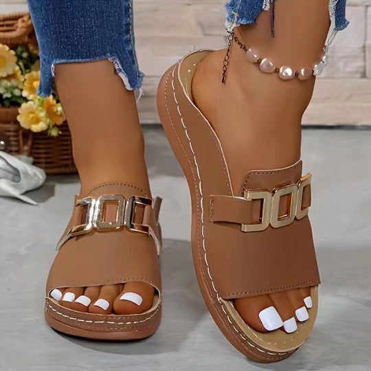 Damen Bequeme Komfort-Pantoletten mit modischem Schnallen-Detail Shopnory