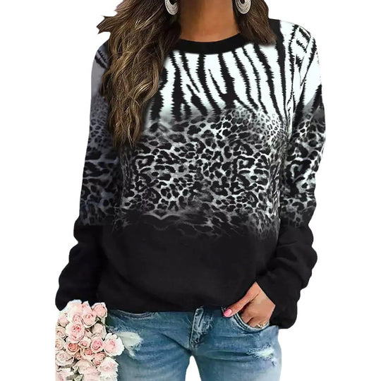 Damen Oversize-Tierprint-Pullover mit Rundhalsausschnitt und Ombre-Print Shop Nory