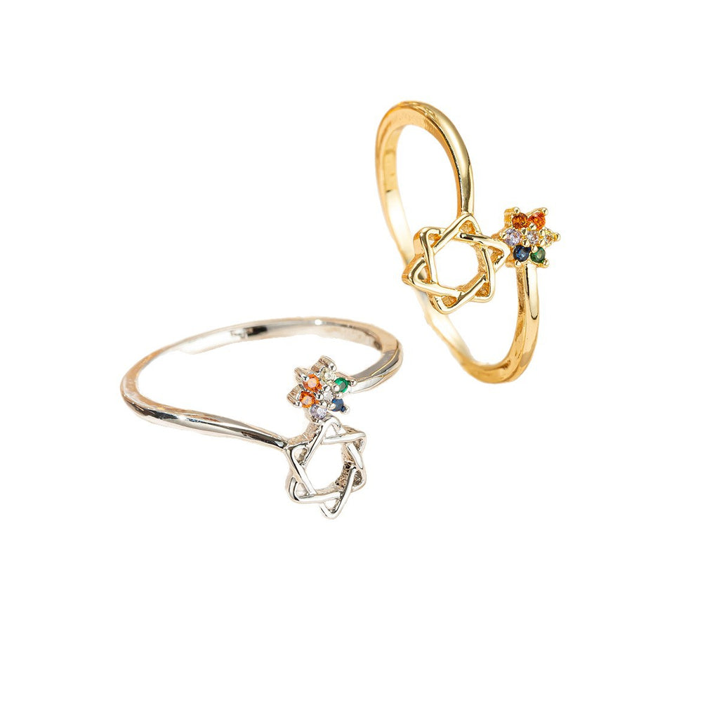 Damenring mit floralem und buntem Kristalldesign Shop Nory