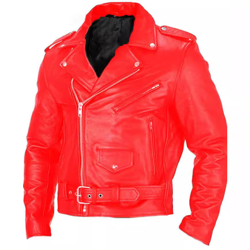 Herren Bikerjacke aus Leder mit asymmetrischem Reißverschluss