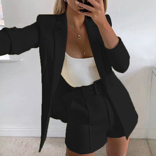 Damen Elegantes Zweiteiliges Blazer‑Shorts‑Set mit tailliertem Reversblazer und High‑Waist Shorts Shop Nory