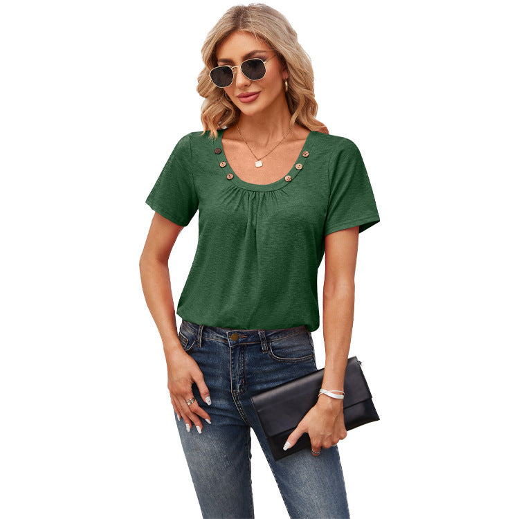 Damen Freizeit T-Shirt mit dekorativen Knöpfen
