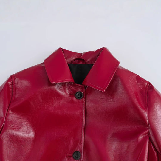 Damen Glänzende Kunstleder-Blusenjacke im Boxy‑Schnitt mit Hemdkragen Shop Nory