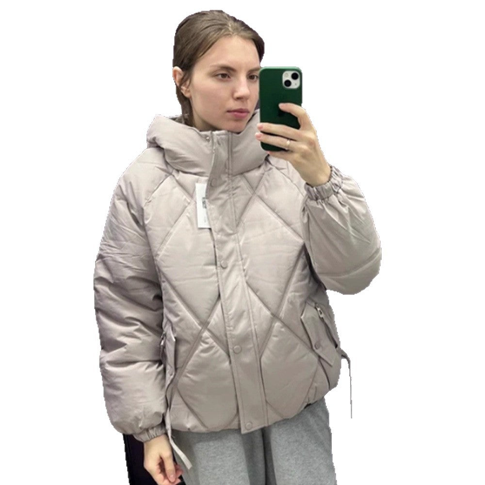 Damen Gefütterte Rauten‑Stepp‑Pufferjacke mit Kapuze und verdecktem Reißverschluss Shop Nory