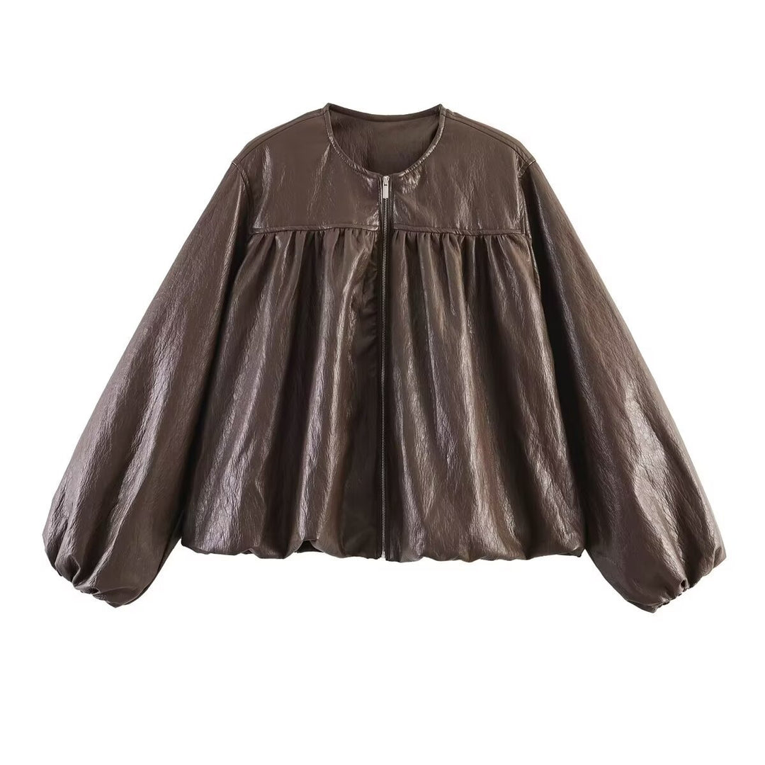 Damen Kurzjacke mit geraffter Passe, Ballonärmeln und Reißverschluss Shop Nory