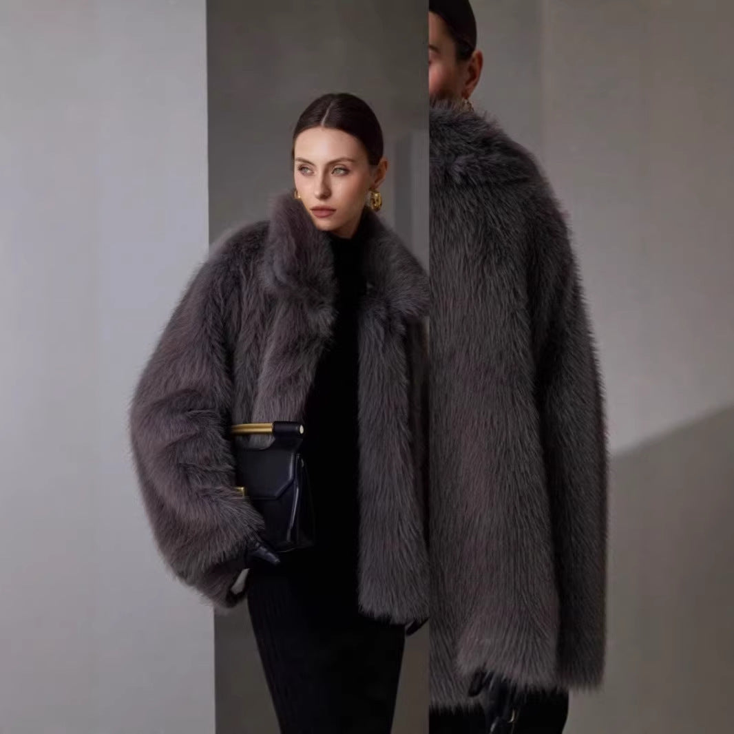 Damen Boxy-Kurzkunstpelz-Mantel mit extravoluminösem Schalkragen Shop Nory