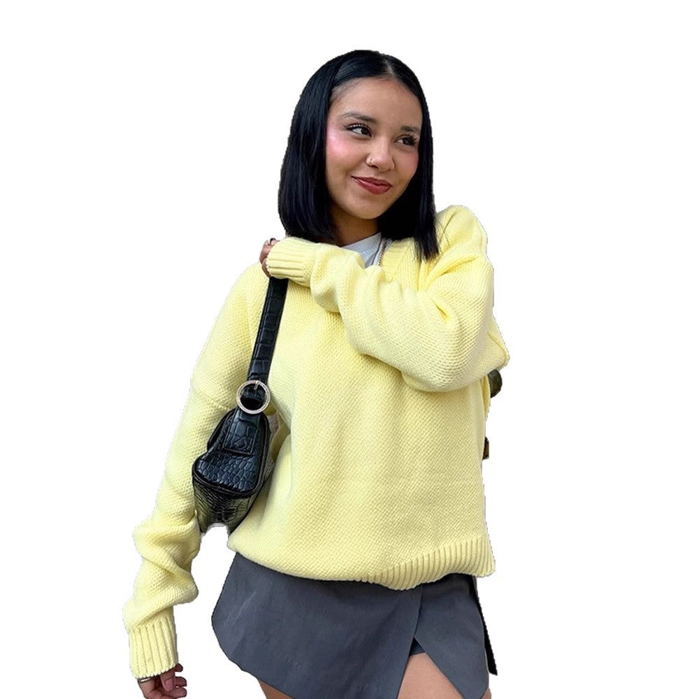 Damen Oversize V-Ausschnitt Feinstrickpullover mit strukturierter Maschenoptik und gerippten Bündchen Shop Nory