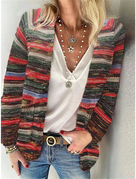 Damen Mehrfarbiger Strickcardigan mit offener Front, legerem Oversize-Schnitt und feinem Rippbündchen Shop Nory