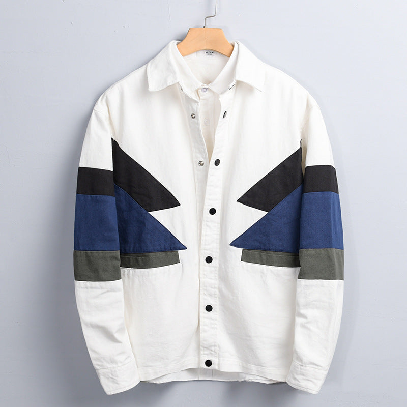 Herren Baumwoll-Overshirt im Layering-Stil mit geometrischen Colorblock-Einsätzen und Druckknopf-Leiste Shop Nory