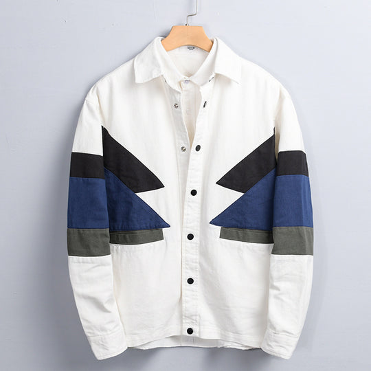 Herren Baumwoll-Overshirt im Layering-Stil mit geometrischen Colorblock-Einsätzen und Druckknopf-Leiste Shop Nory