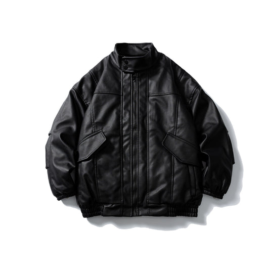 Herren Leder-Blouson im Aviator‑Stil mit hohem Drehkragen, Pattentaschen und elastischem Saum Shop Nory