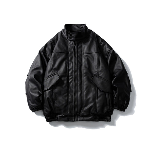 Herren Leder-Blouson im Aviator‑Stil mit hohem Drehkragen, Pattentaschen und elastischem Saum Shop Nory