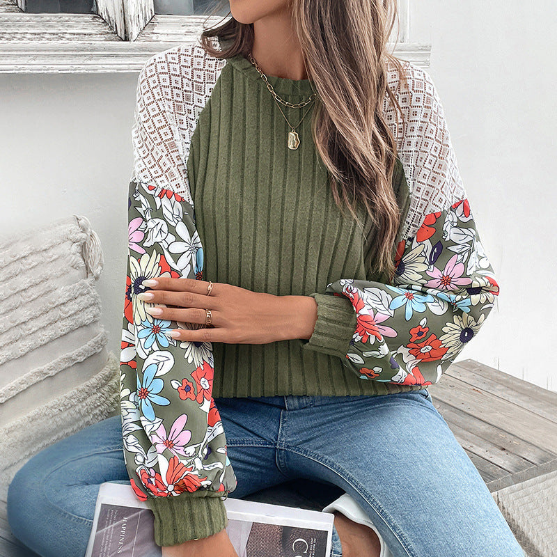 Damen Modischer Pullover mit floralen Ärmeln Shop Nory