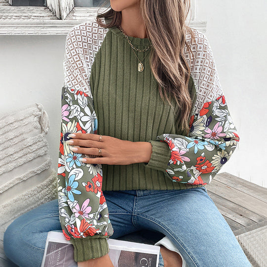 Damen Modischer Pullover mit floralen Ärmeln Shop Nory