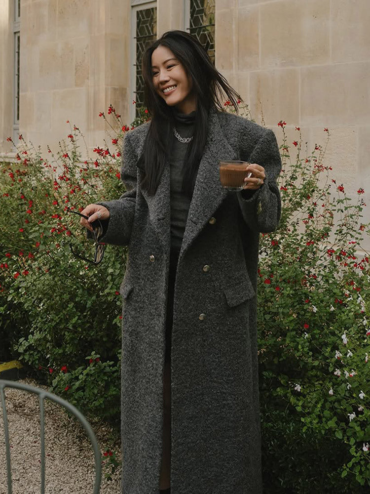 Damen Maxilanger Oversize-Wollmix-Mantel doppelreihig mit kastiger Silhouette und aufgesetzten Pattentaschen Shop Nory