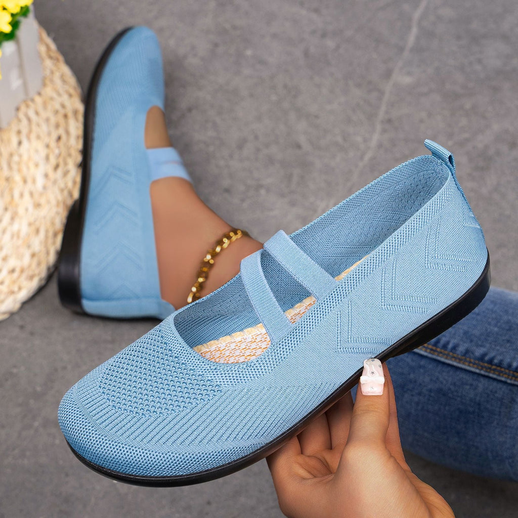 Damen bequeme Ballerinas mit elastischen Riemen und atmungsaktiver Mesh-Oberfläche