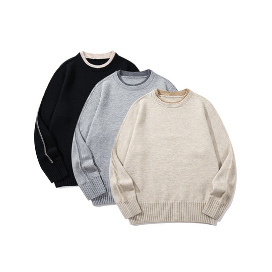 Unisex Feinstrick Rundhalspullover mit breitem Rippenbund und überschnittener Schulter Shop Nory
