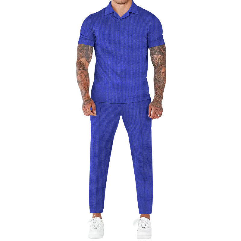 Herren elegantes Kurzarm-Hemd- und Hose-Set mit strukturiertem Design und komfortabler Passform