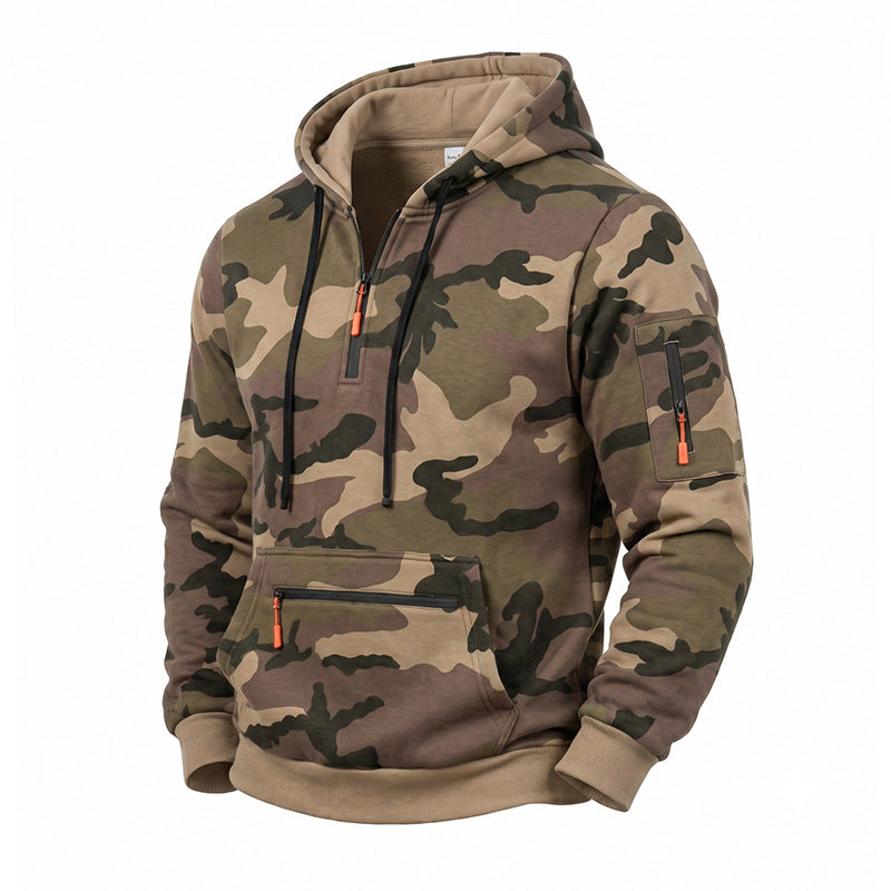 Herren Kapuzenpullover Camouflage mit Fleecefutter, Halbzip und Reißverschlusstaschen Shop Nory