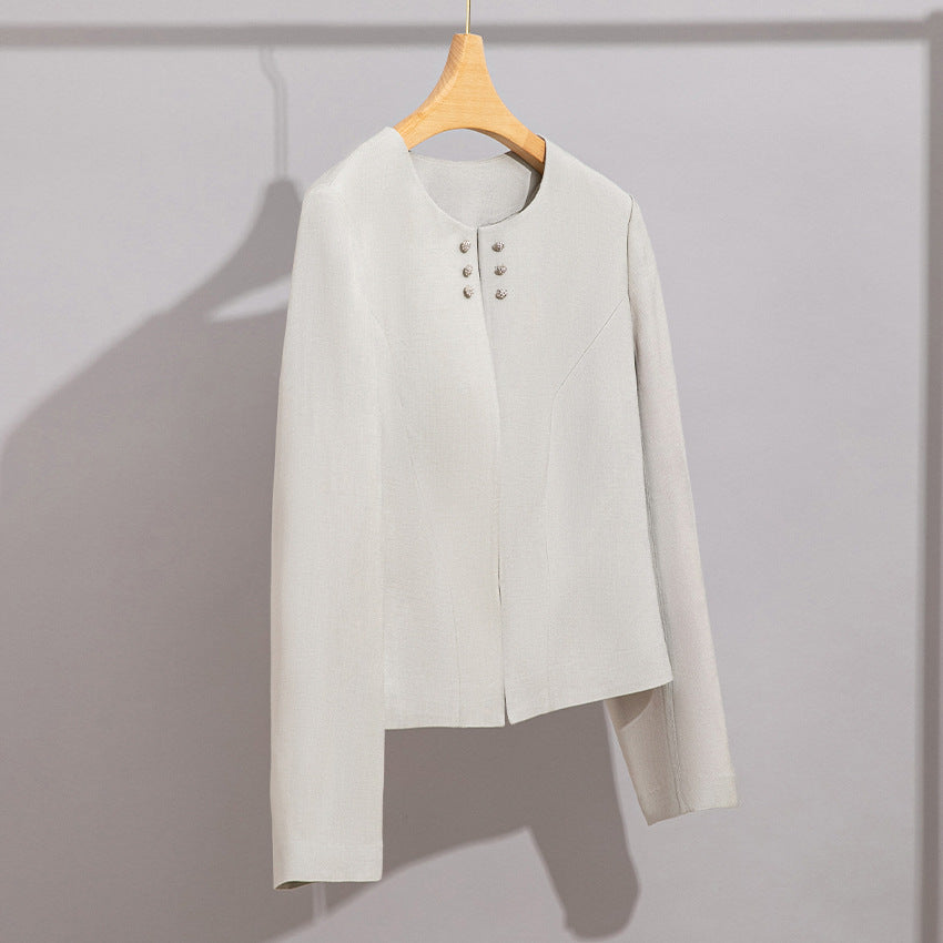 Damen Kurzblazer im minimalistischen Fit mit Perlen-Knopfbesatz und taillierter Schnitt Shop Nory