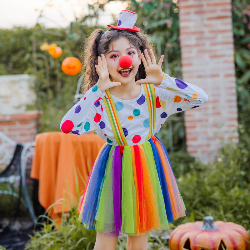 Mädchen Clownkostüm mit bunten Punkten und Tüllrock Shop Nory