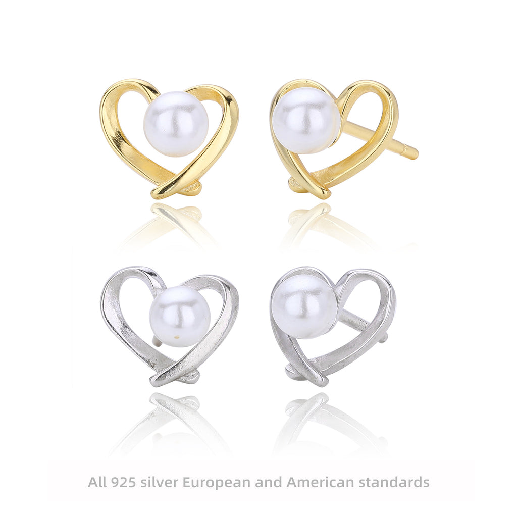 Damen Ohrstecker mit Herzdesign und Perle Shop Nory