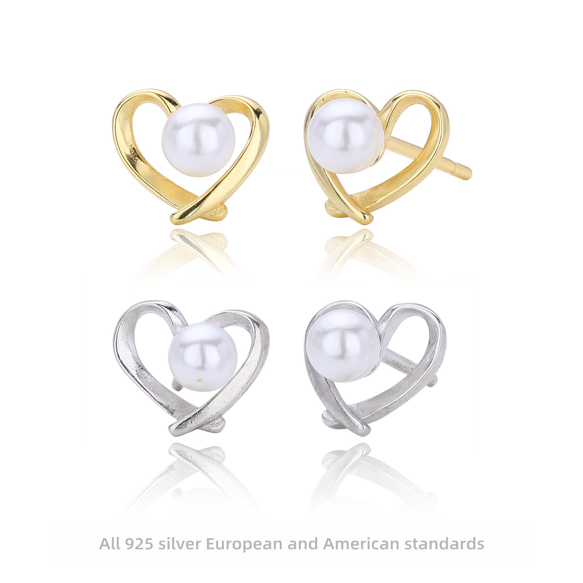Damen Ohrstecker mit Herzdesign und Perle Shop Nory